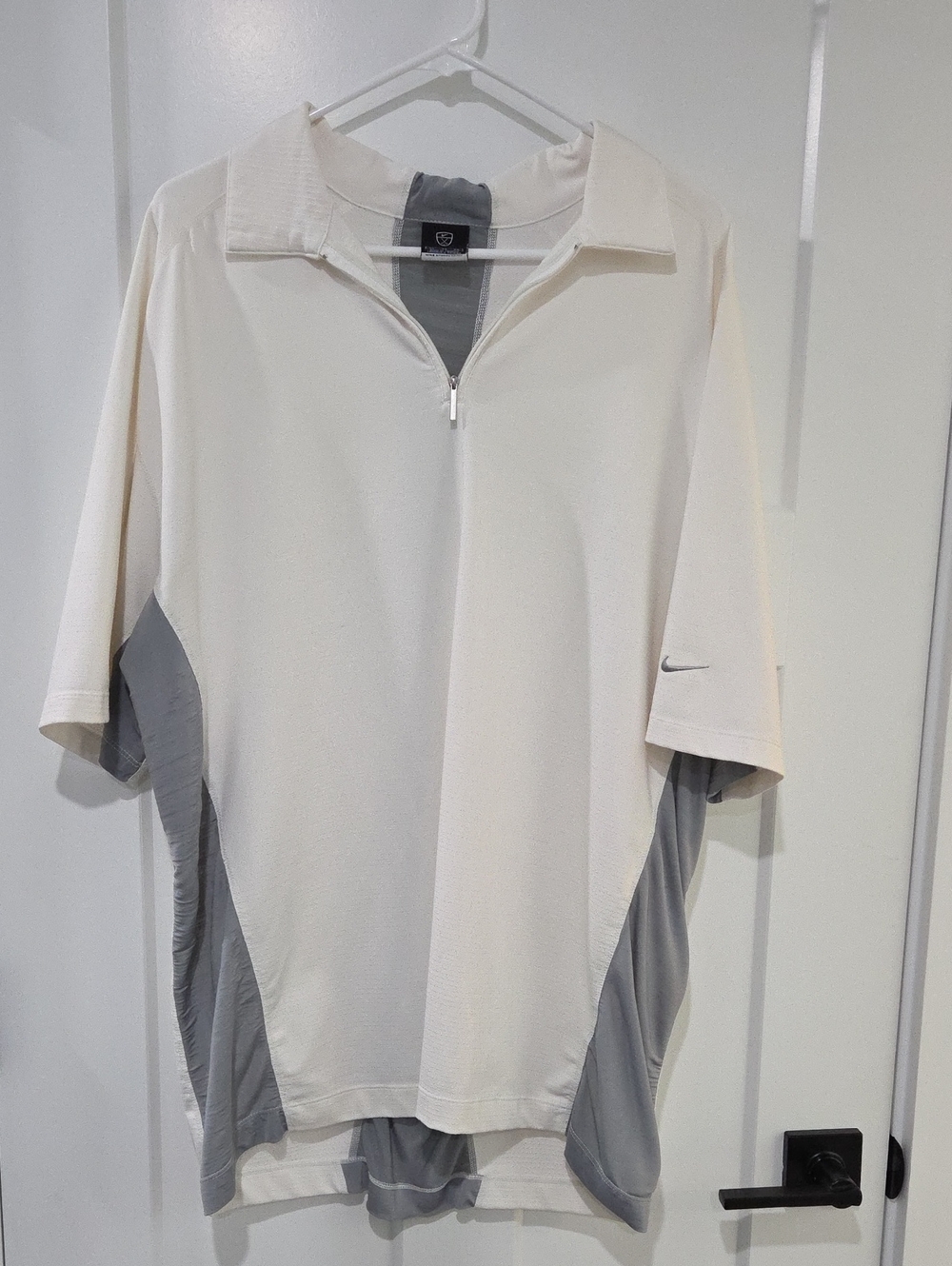 Nike Cream and Gray Short Sleeve Zip-Up Polo
